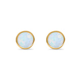 Bezel Stud Earring Round Lab Created Opal 925 Sterling Silver (7mm)