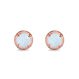 Solitaire Stud Earring Round Lab Created Opal 925 Sterling Silver (6.3mm)