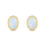 Solitaire Oval Stud Earrings Lab Created Opal 925 Sterling Silver