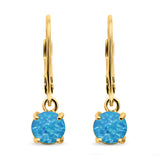 Round Lab Created Opal Lever Back Earring 925 Sterling Silver (25.4mm)
