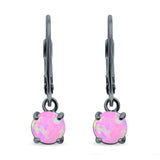Round Lab Created Opal Lever Back Earring 925 Sterling Silver (25.4mm)