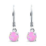 Round Lab Created Opal Lever Back Earring 925 Sterling Silver (25.4mm)