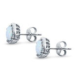 Bridal Engagement Earrings Cushion Lab Opal Simulated CZ 925 Sterling Silver