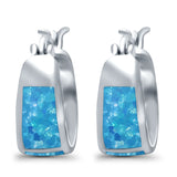 Hoop Huggies Earrings Irregular Shape Created Opal 925 Sterling Silver