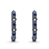 Art Deco Huggie Hoop Earrings Round Simulated CZ 925 Sterling Silver (18mm)