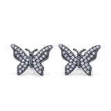 Butterfly Stud Earrings Simulated Cubic Zirconia 925 Sterling Silver (14mm)