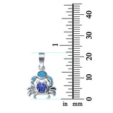 Crab Charm Pendant Simulated Tanzanite Lab Created Opal 925 Sterling Silver