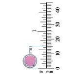 Lab Created Opal Round Cubic Zirconia 925 Sterling Silver Charm Pendant