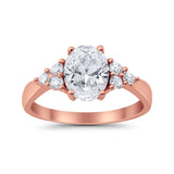 Solitaire Oval Three Stone Simulated Cubic Zirconia 925 Sterling Silver