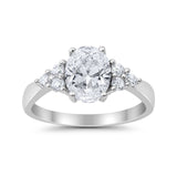 Solitaire Oval Three Stone Simulated Cubic Zirconia 925 Sterling Silver