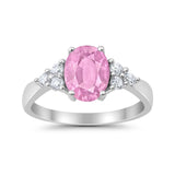 Solitaire Oval Three Stone Simulated Cubic Zirconia 925 Sterling Silver