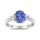Solitaire Oval Three Stone Simulated Cubic Zirconia 925 Sterling Silver