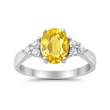 Solitaire Oval Three Stone Simulated Cubic Zirconia 925 Sterling Silver