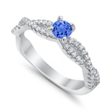 Fashion Solitaire Accent Ring Round Cubic Zirconia 925 Sterling Silver