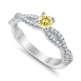 Fashion Solitaire Accent Ring Round Cubic Zirconia 925 Sterling Silver