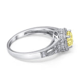 Solitaire Halo Wedding Ring Round Simulated Cubic Zirconia 925 Sterling Silver