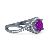 Halo Wedding Engagement Ring Infinity Twisted Shank Round Simulated Cubic Zirconia 925 Sterling Silver