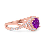 Halo Wedding Engagement Ring Infinity Twisted Shank Round Simulated Cubic Zirconia 925 Sterling Silver