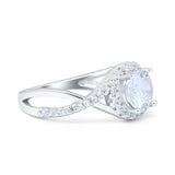 Halo Wedding Engagement Ring Infinity Twisted Shank Round Simulated Cubic Zirconia 925 Sterling Silver