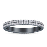 Full Eternity Stackable Double Row Band Round Cubic Zirconia 925 Sterling Silver