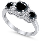 3 Stone Halo Wedding Ring Simulated Cubic Zirconia 925 Sterling Silver