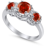 3 Stone Halo Wedding Ring Simulated Cubic Zirconia 925 Sterling Silver