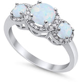 3 Stone Halo Wedding Ring Simulated Cubic Zirconia 925 Sterling Silver