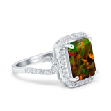 Halo Radiant Cut Wedding Engagement Ring Round Simulated Cubic Zirconia 925 Sterling Silver