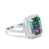Halo Radiant Cut Wedding Engagement Ring Round Simulated Cubic Zirconia 925 Sterling Silver