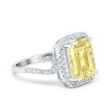 Halo Radiant Cut Wedding Engagement Ring Round Simulated Cubic Zirconia 925 Sterling Silver