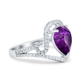Halo Pear Shape Wedding Engagement Ring Round Simulated Cubic Zirconia 925 Sterling Silver
