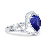 Halo Pear Shape Wedding Engagement Ring Round Simulated Cubic Zirconia 925 Sterling Silver