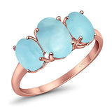 3-Stone Oval Created Opal Fashion Ring 925 Sterling Silver