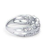 Half Eternity Fashion Wedding Ring Round Simulated CZ 925 Sterling Silver