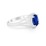 Halo Filigree Oval Wedding Ring Round Simulated Cubic Zirconia 925 Sterling Silver