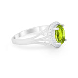 Halo Filigree Oval Wedding Ring Round Simulated Cubic Zirconia 925 Sterling Silver