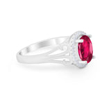 Halo Filigree Oval Wedding Ring Round Simulated Cubic Zirconia 925 Sterling Silver