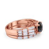 Two Piece Ring Band Bridal Round Simulated Cubic Zirconia 925 Sterling Silver