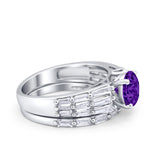 Two Piece Ring Band Bridal Round Simulated Cubic Zirconia 925 Sterling Silver