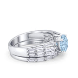 Two Piece Ring Band Bridal Round Simulated Cubic Zirconia 925 Sterling Silver