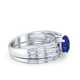 Two Piece Ring Band Bridal Round Simulated Cubic Zirconia 925 Sterling Silver