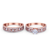 Two Piece Bridal Set Ring Round Simulated Cubic Zirconia 925 Sterling Silver