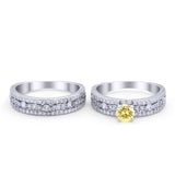 Two Piece Bridal Set Ring Round Simulated Cubic Zirconia 925 Sterling Silver