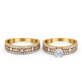 Two Piece Bridal Set Ring Round Simulated Cubic Zirconia 925 Sterling Silver