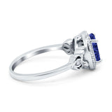 Oval Engagement Ring Halo Simulated Cubic Zirconia 925 Sterling Silver