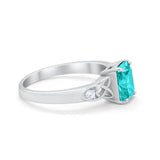Wedding Ring Emerald Cut Round Simulated Cubic Zirconia 925 Sterling Silver