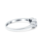 3 Ston Fashion Ring Lab Created White Opal Round Simulated Cubic Zirconia 925 Sterling Silver