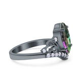Marquise Art Deco Wedding Engagement Bridal Ring Round Simulated Cubic Zirconia 925 Sterling Silver