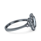 Halo Art Deco Wedding Engagement Ring Lab Created White Opal Round Simulated Cubic Zirconia 925 Sterling Silver