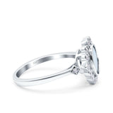 Halo Art Deco Wedding Engagement Ring Lab Created White Opal Round Simulated Cubic Zirconia 925 Sterling Silver